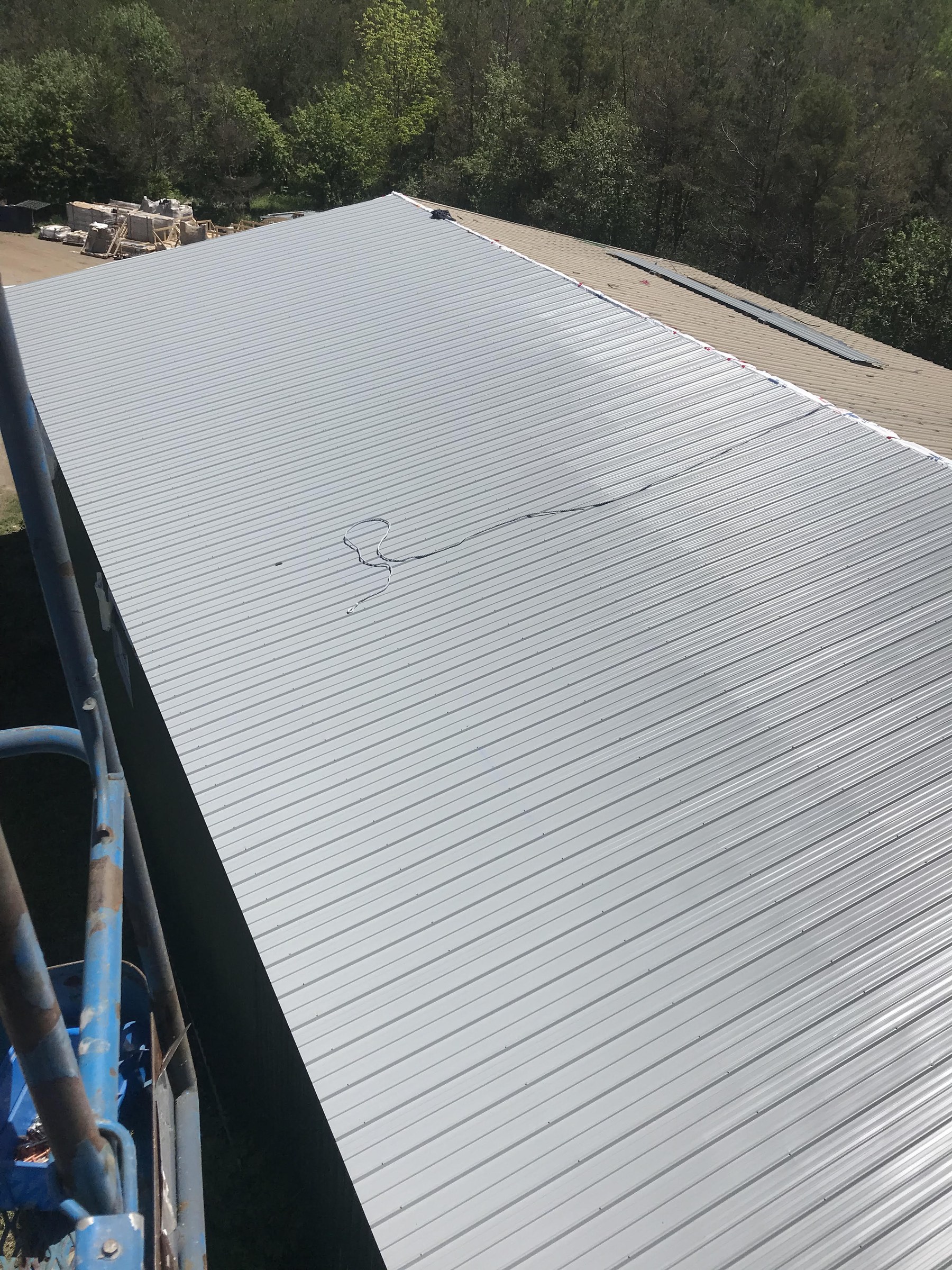 Hockley shop after — completed roof, aerial side view